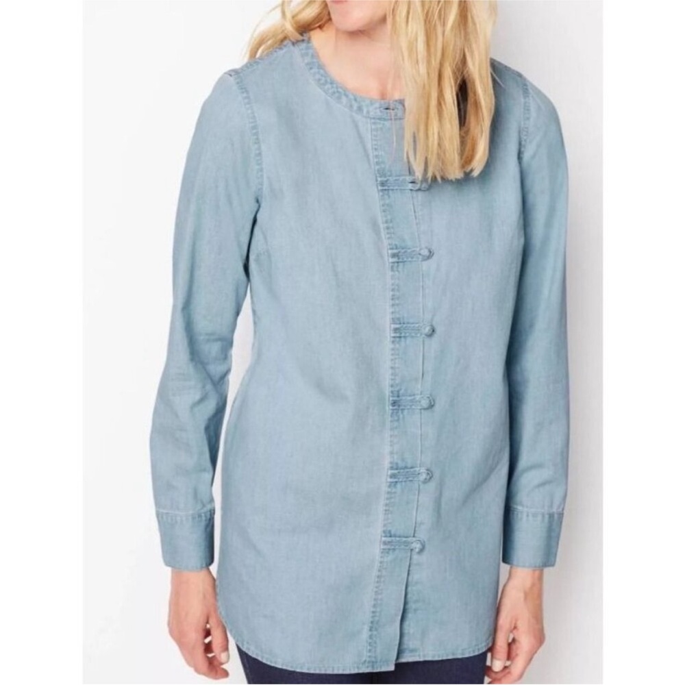 J. Jill Chambray Chinese Frog Knot Button Up Long Sleeve Sz 2x